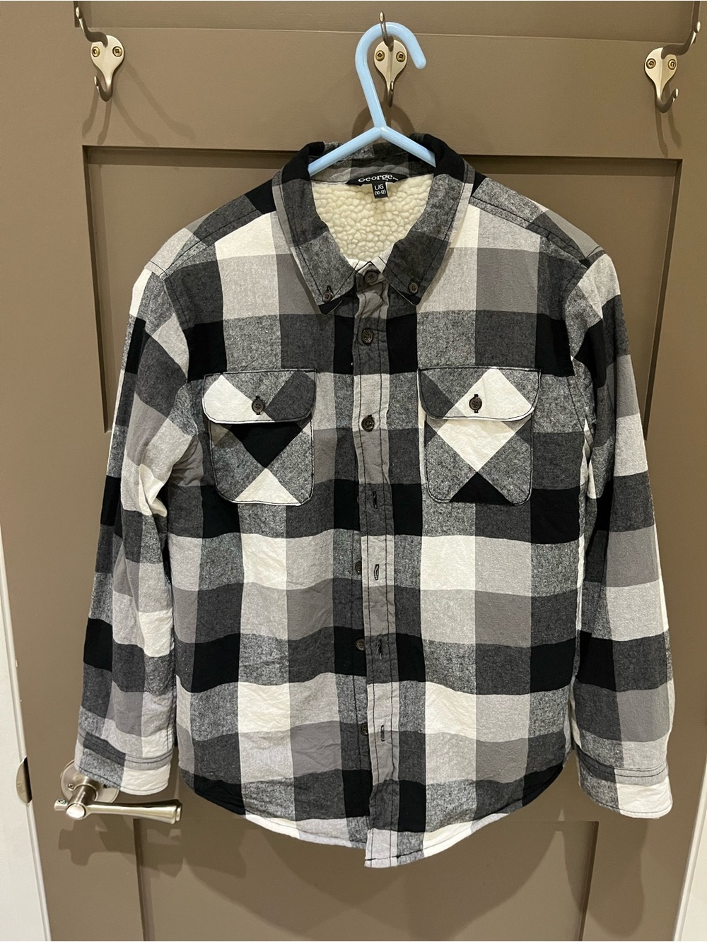 George Black & White Plaid Sherpa-Lined Shirt. Kids L (10-12)